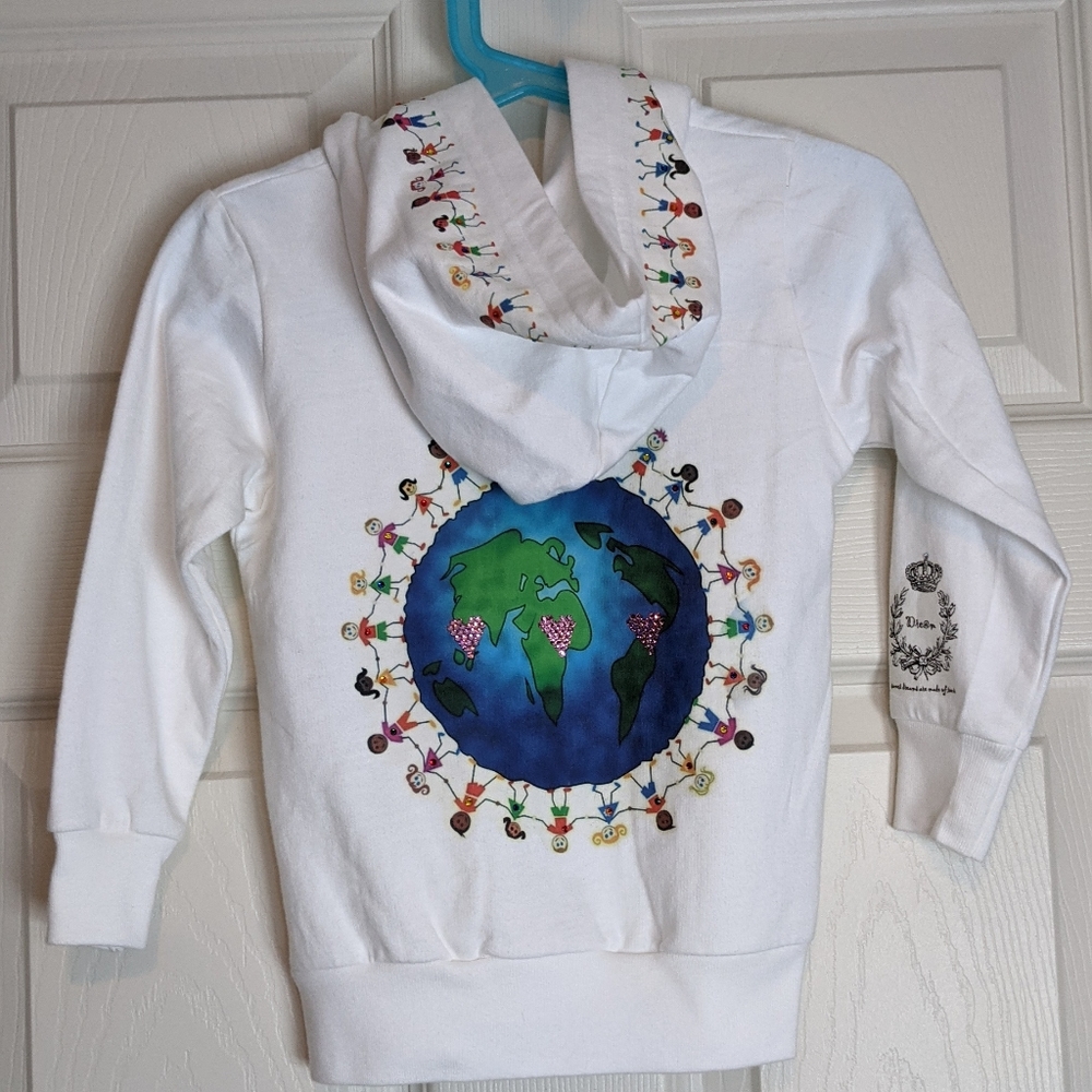 DREAM "Love & Harmony" Hand-painted Front/back White Hoodie Zip-up EUC Kids' 2